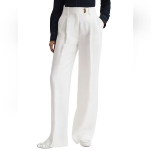 Reiss Hollie Minimalist Quiet Luxury White Linen Blend Pleated Pants Pockets sz4